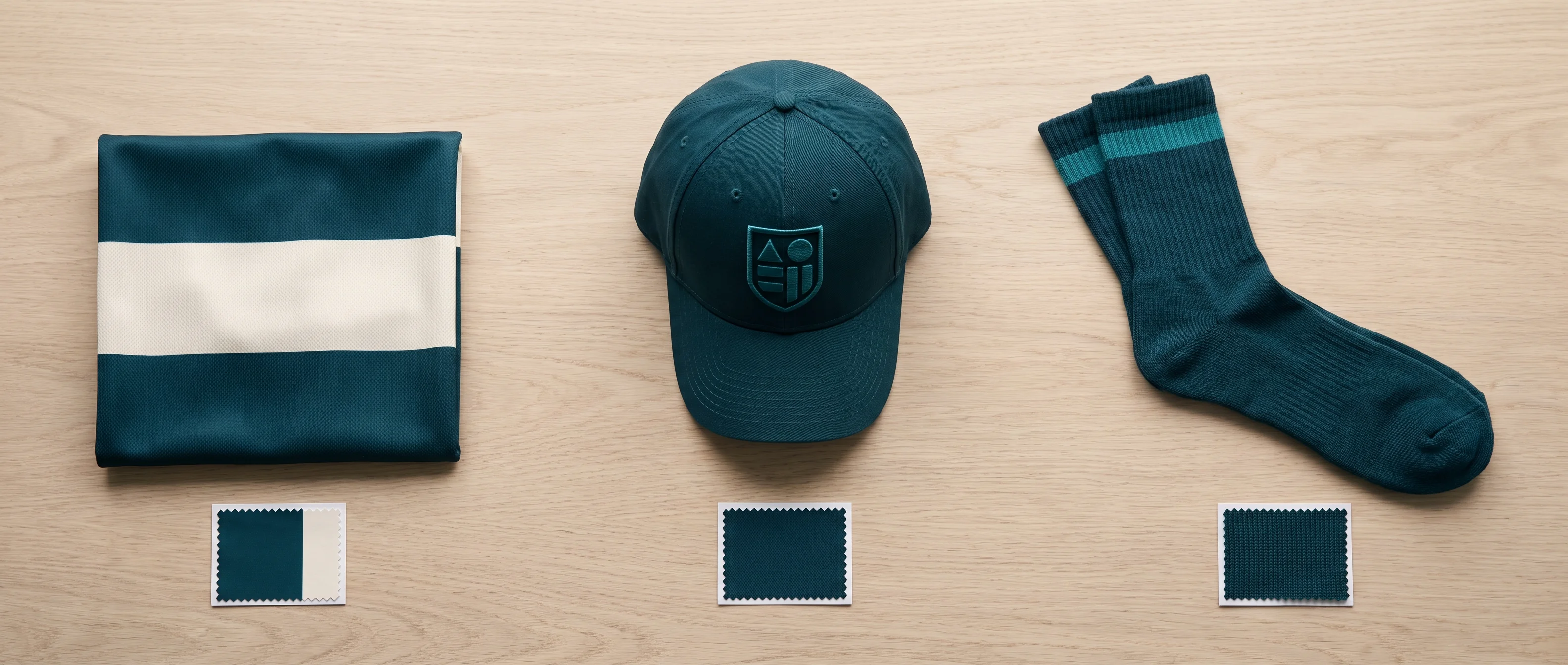 A colour reference for each piece of a team's set, the band on the warmers, cap and socks matched to the team colourway