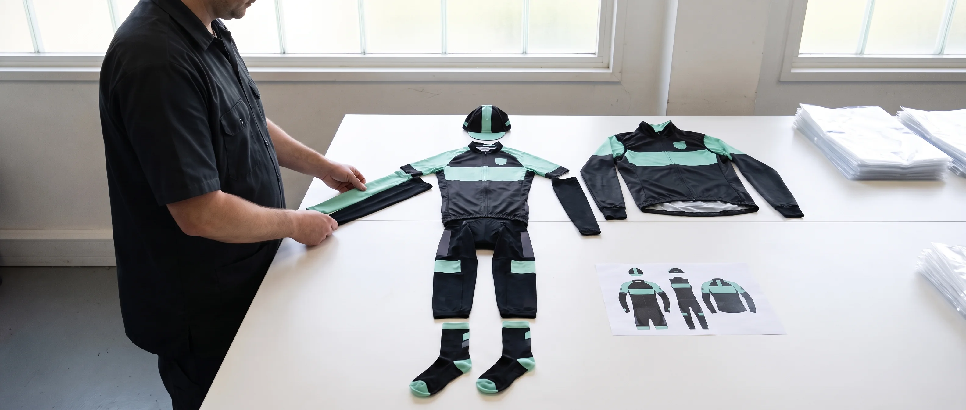 The Packing Lead laying one complete set from the run against the combined kit view before any rider's bag is packed